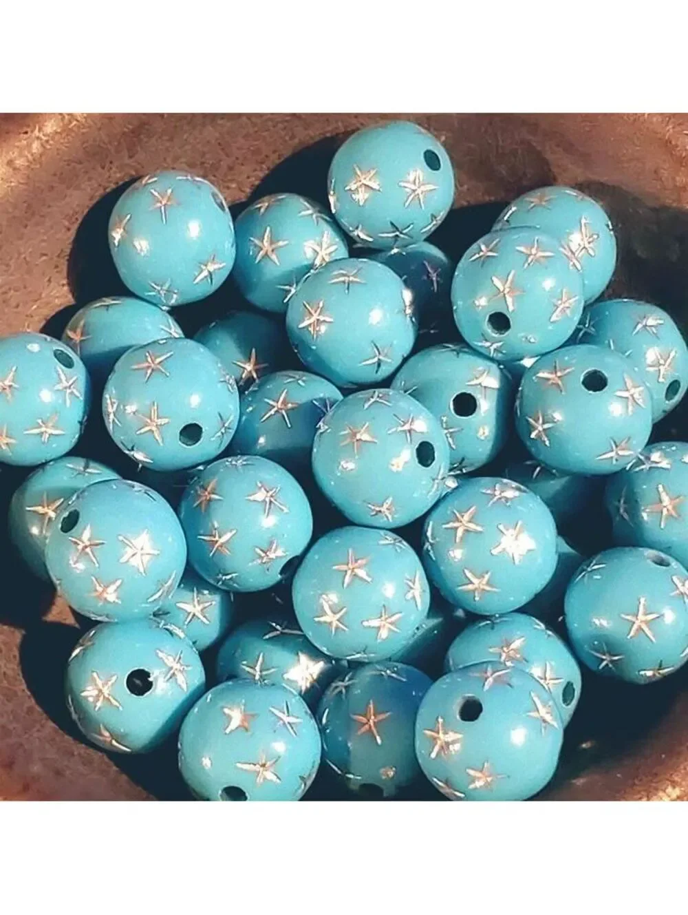 10 Vintage Retro Turquoise Silver Stars 12mm Round Acrylic Shabby Chic Beads